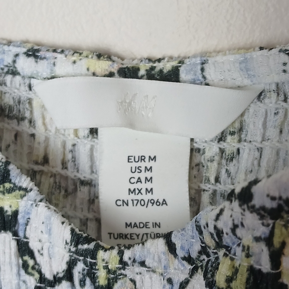 NWT H & M Floral Puff Sleeve Midi Dress Green Yellow Blue White - Picture 4 of 13